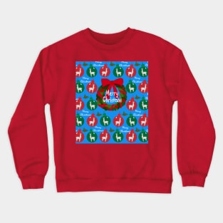 Merry Christmas Festive Holiday Llama Wreath and Ornaments Crewneck Sweatshirt